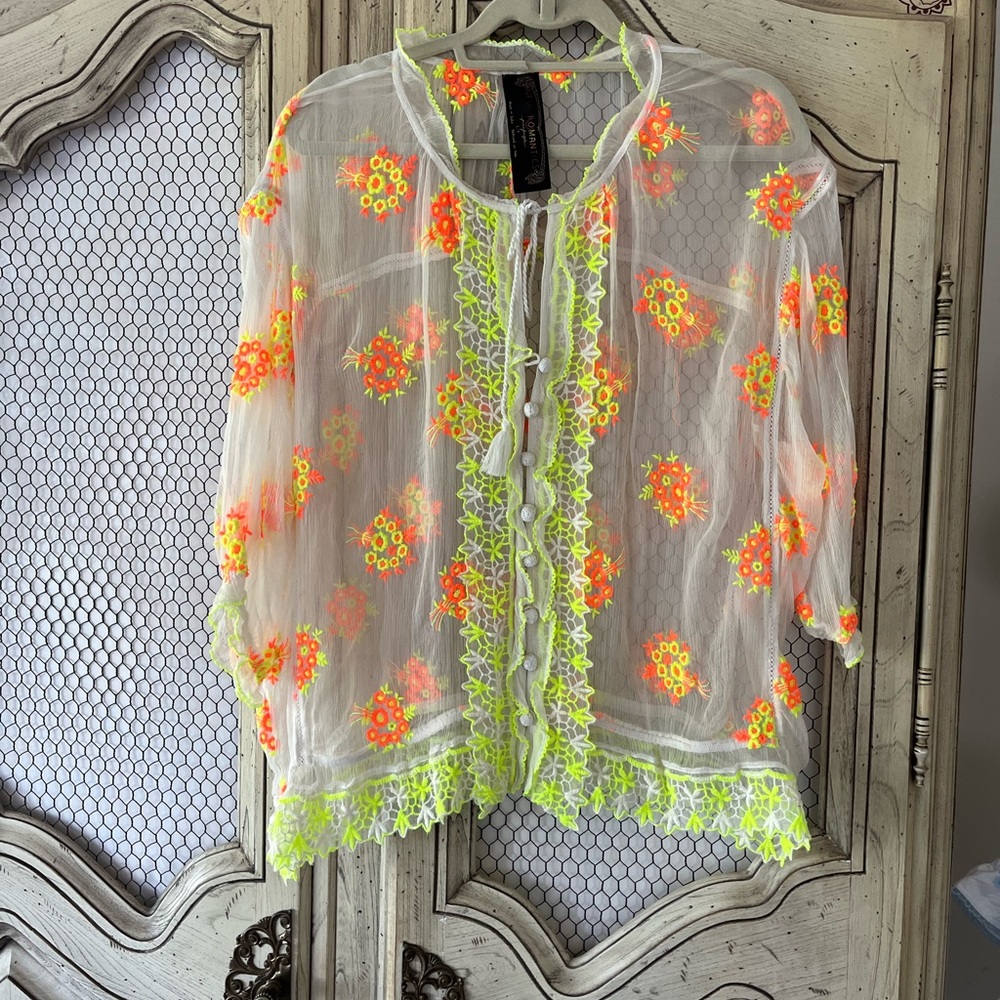 Floral Sheer Blouse with Neon Accents
From free people